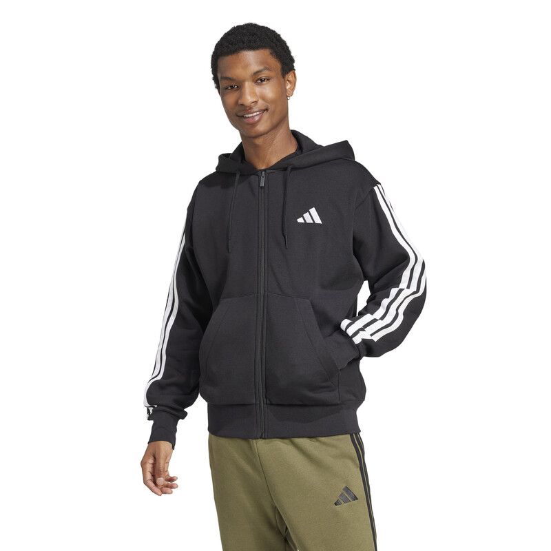 adidas 3 Stripes Full Zip Hoodie (M) (Black)