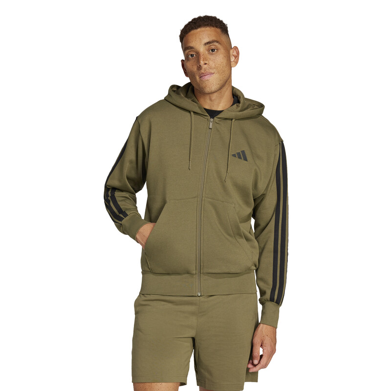 adidas 3 Stripes Full Zip Hoodie (M) (Olive Strata)