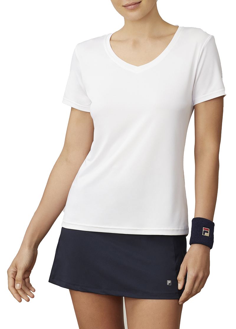 FILA Pickleball Silky V-Neck Tee (W) (White)