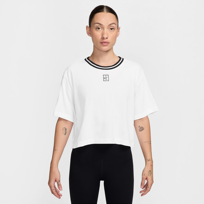 Nike Court Heritage Short Sleeve Cropped Tee (W) (White)