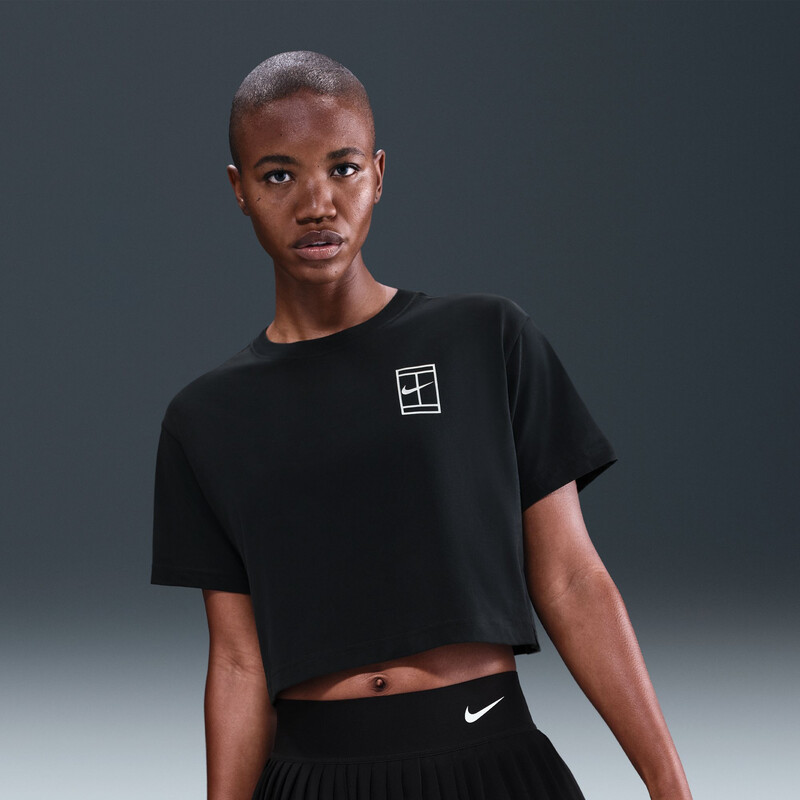 Nike Court Slam Short Sleeve Cropped NY Tee (W) (Black)