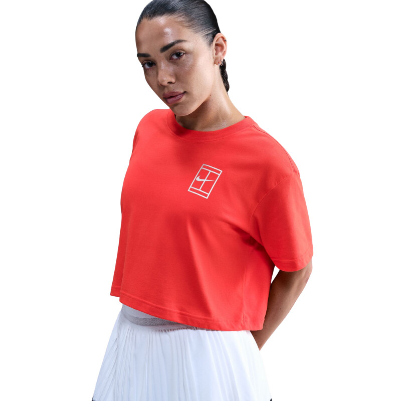 Nike Court Slam Short Sleeve Cropped NY Tee (W) (Lt Crimson)