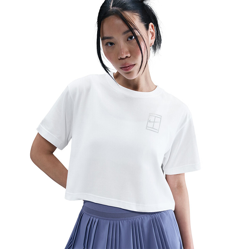 Nike Court Slam Short Sleeve Cropped NY Tee (W) (White)