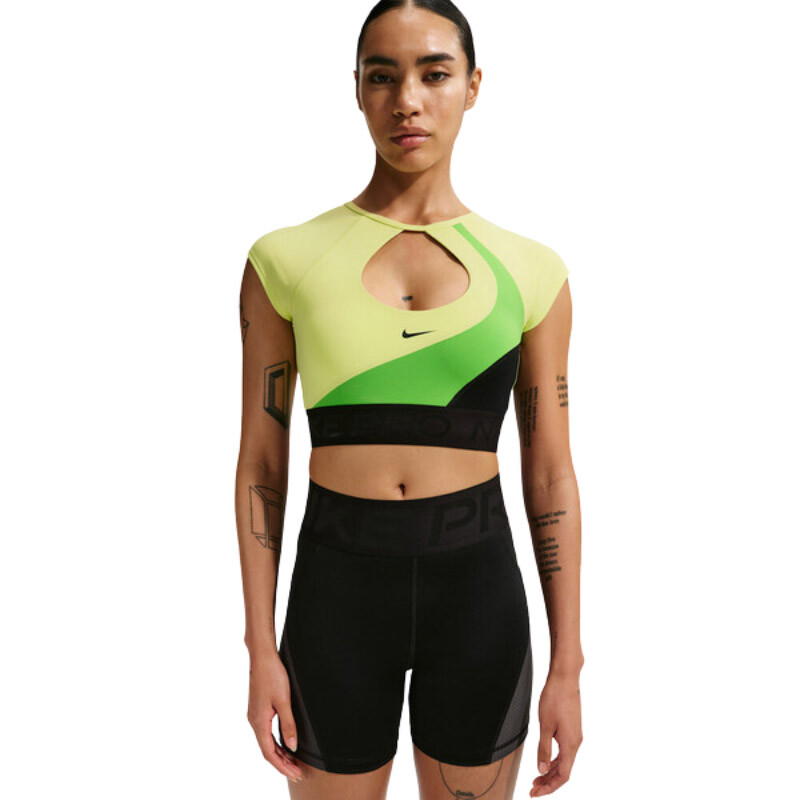 Nike Pro Sculpt Short Sleeve Bra Top (W) (Green/Yellow)