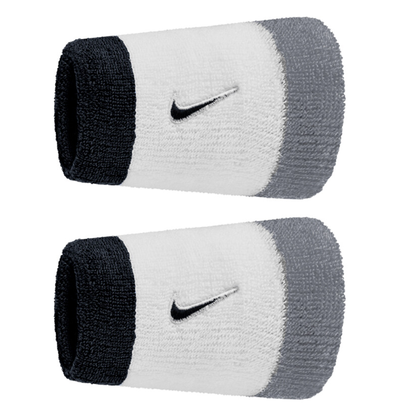 Nike Swoosh Classic Doublewide Wristbands (2x) (White/Grey/Black)