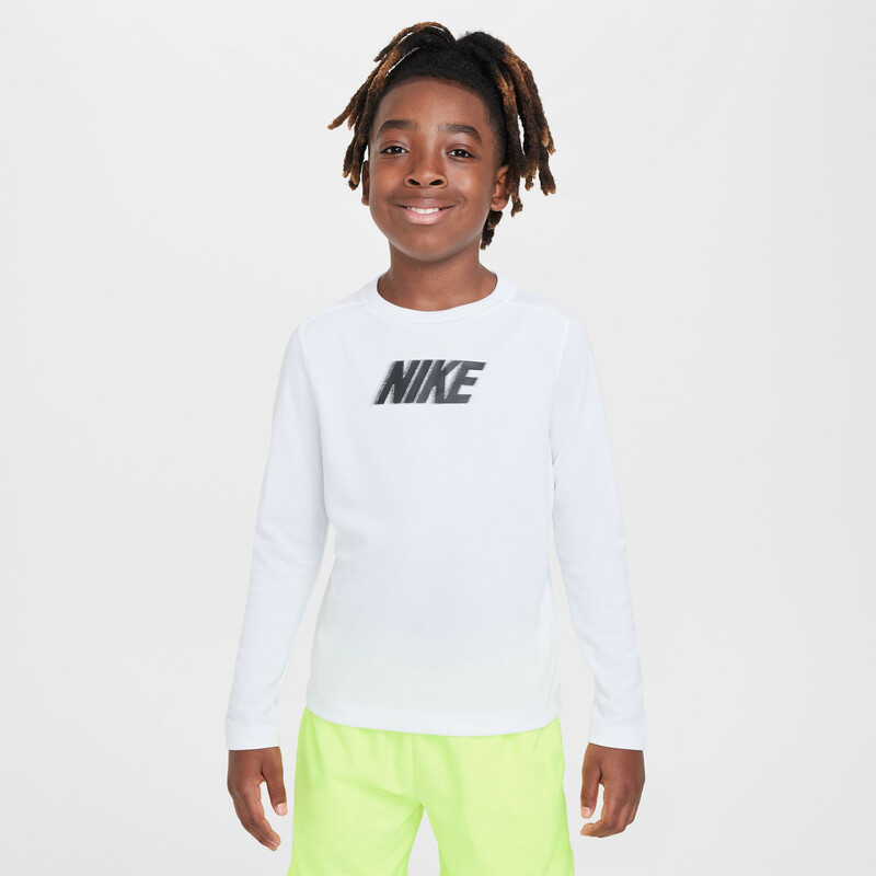 Nike Dri-FIT Multi+ Boys Long Sleeve Top (White)